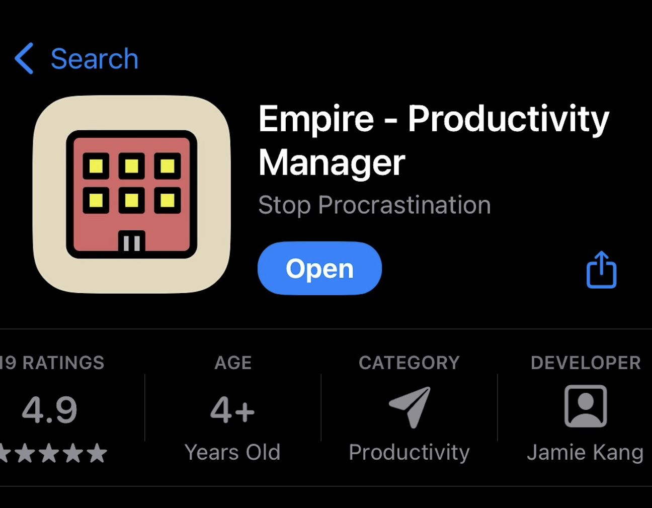 App Store listing