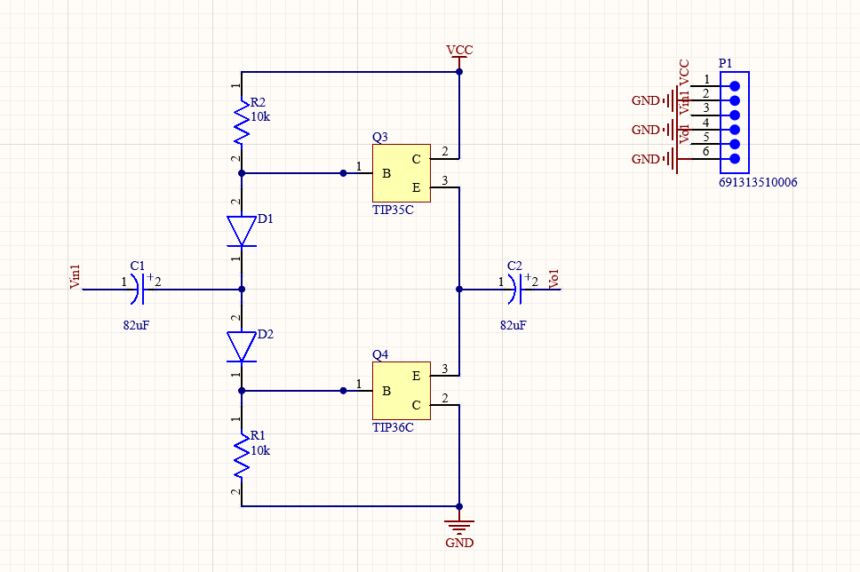 Class‑AB amplifier schematic